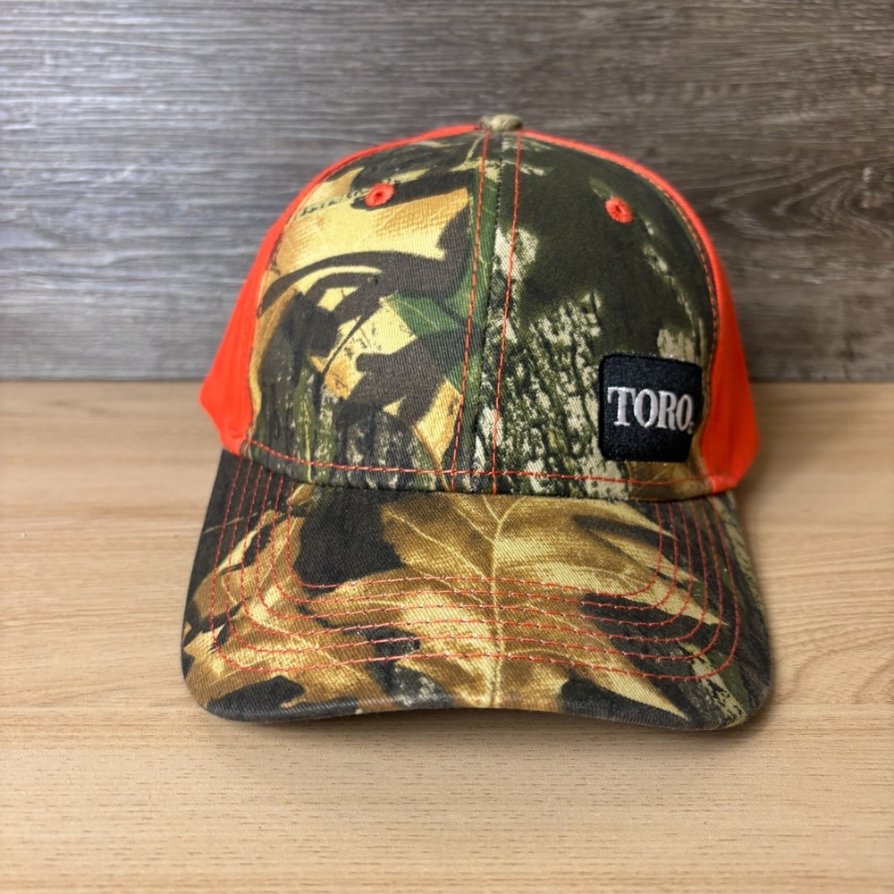 TORO Hat Strap Back Orange Brown Camo Camouflage Embroidered